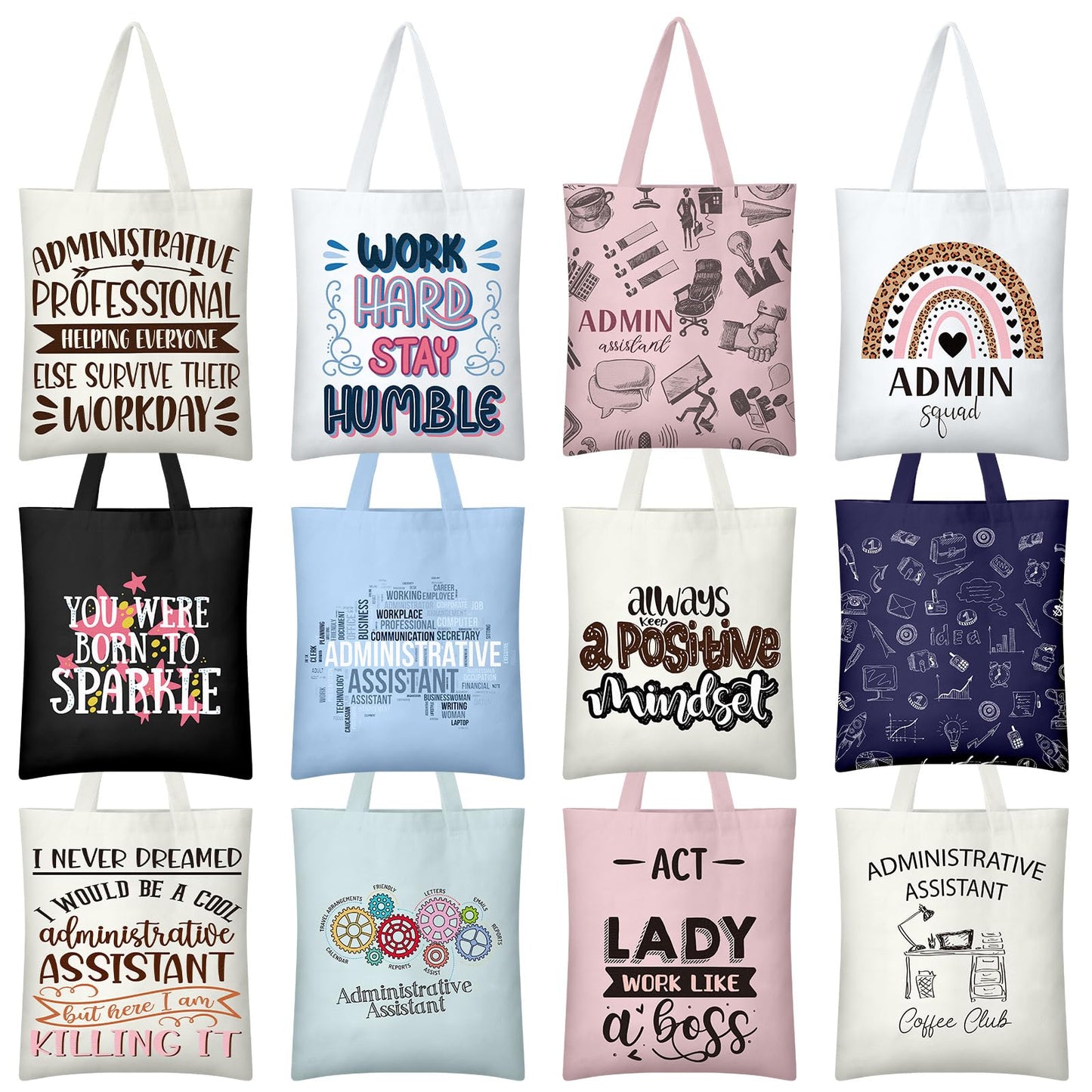 12 Pcs Administrative Professional Day Gift for Women Administrative Assistant Appreciation Gifts Tote Bags, Thank You Appreciation Gift for Office Receptionist Secretary