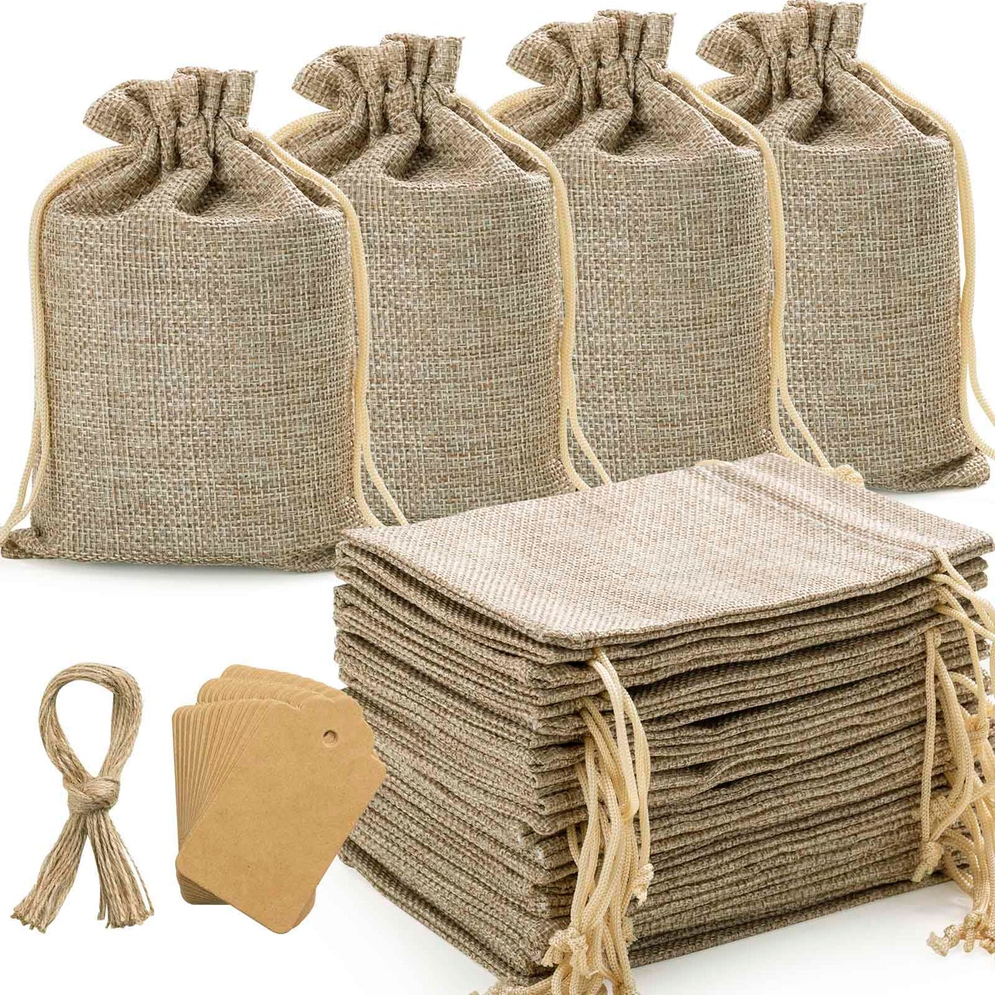 flowsac 25PCS Burlap Gift Bags With Drawstring, 4x6 Small Party Favor Gift Bags, Burlap Linen Sacks Bags for Christmas, Party, Jewelry Pouches, Festival, Birthday, DIY Craft