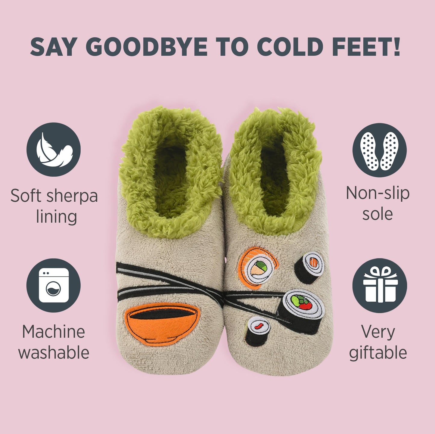 Snoozies Food Slipper Socks for Women, Funny Adult and House Slippers Soft Non-Slip, Sherpa Lining, Indoor Silly Slippers