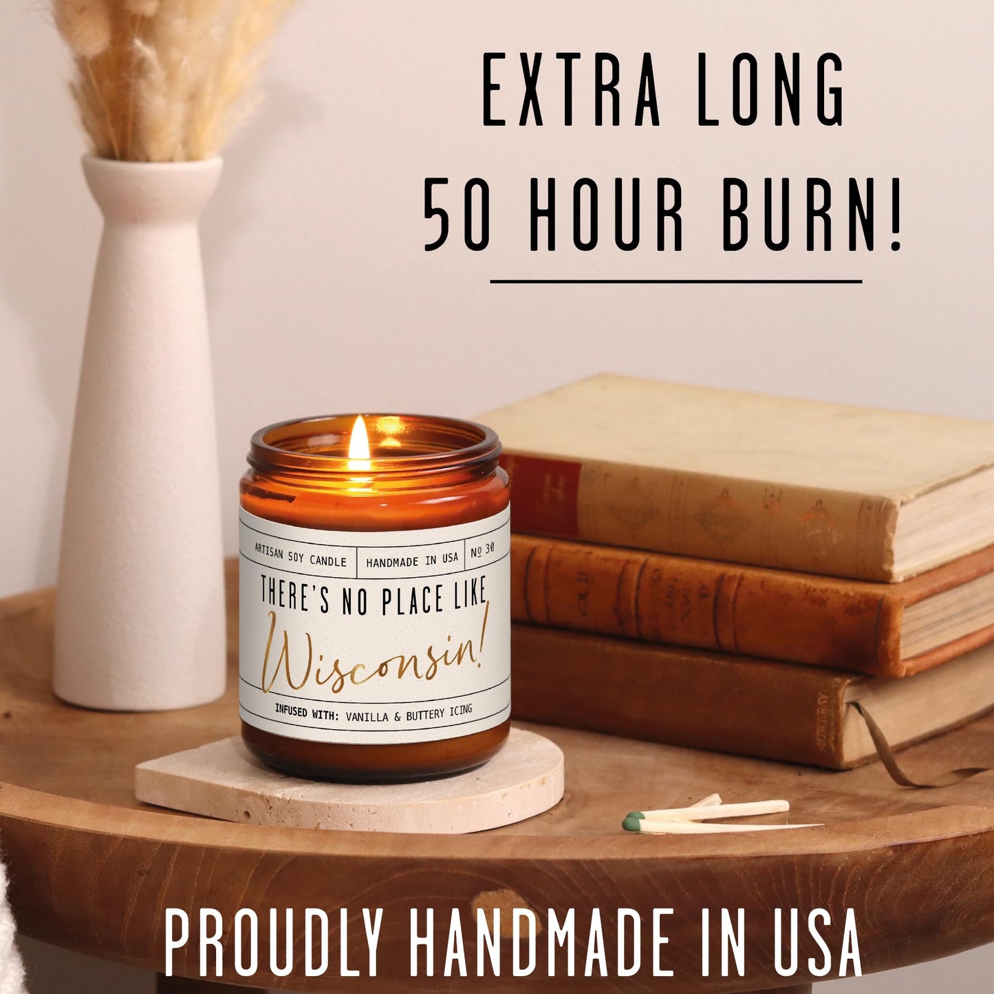 Wisconsin Gifts, Wisconsin Decor for Home - 'There's No Place Like Wisconsin Candle, w/Vanilla & Buttery Icing I Wisconsin Souvenirs I Wisconsin State Gifts I 9oz Jar, 50Hr Burn, USA Made