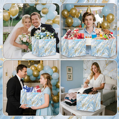 Woosytoo 12 Inch Extra Large Gift Bags - Blue Gold Marble Square Gift Bag with Handles Jumbo Wedding Gift Bags Giant Wrapping Paper Bag for Birthday Christmas Engagement Bridal Shower Party Favors