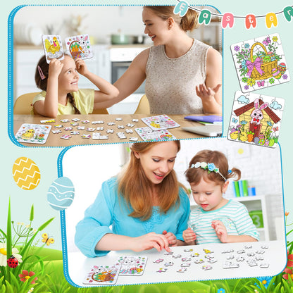 Realspring 24 Pack Color Your Own Jigsaw Puzzles for Kids Coloring Puzzles DIY Paper Jigsaw Bulk Party Favors Gifts Exchange Classroom Activities Home Educational Game Toy (Bunny)