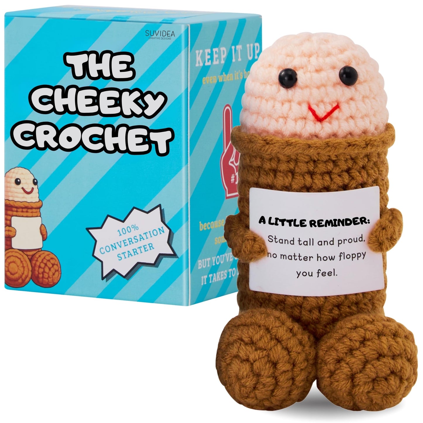 Funny Gag Gifts for Men & Women - White Elephant Gifts for Adults, Friends, Coworkers - Novelty Positive Emotional Support Crochet Doll - Random Useful Desk Stuff Decor with Unique Box
