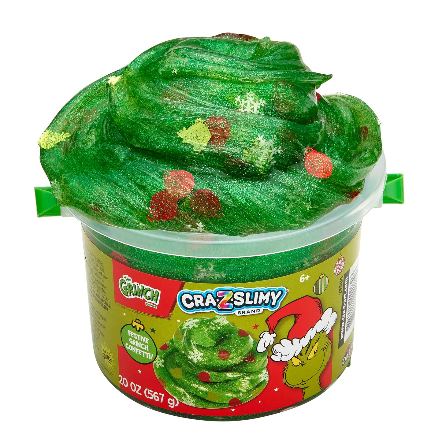 CRA-Z-Slimy The Grinch Green Glitter Slime Tub, 20 oz – Includes Festive Grinch Confetti, Stretchy Holiday Slime for Kids Ages 6+, Sensory Christmas Toy