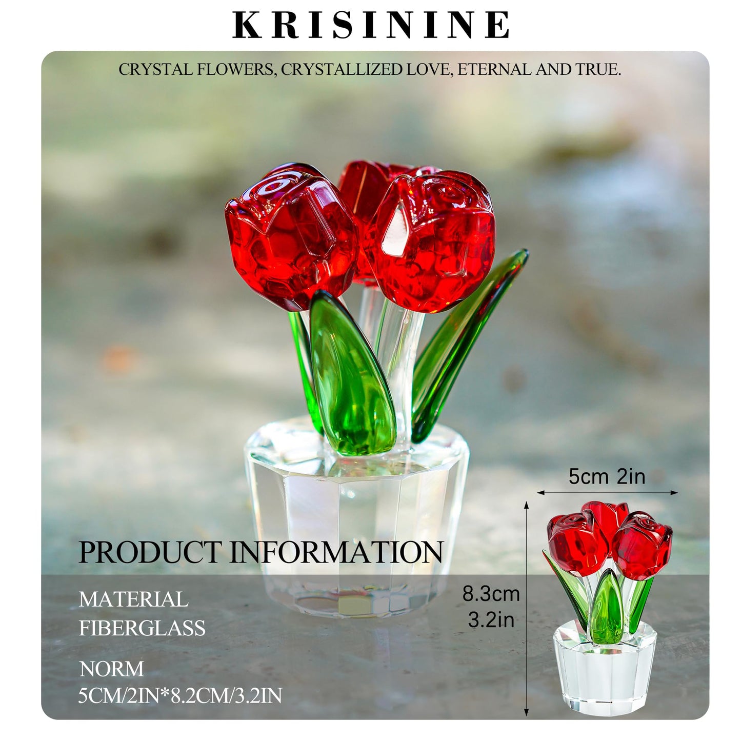 3.2 * 2in Handmade Crystal Red Rose Bouquet Figurine Romantic Rose Flower Gifts for Wife Mom on Birthday Wedding Anniversary