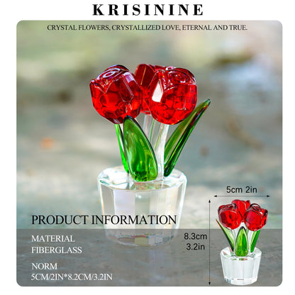 3.2 * 2in Handmade Crystal Red Rose Bouquet Figurine Romantic Rose Flower Gifts for Wife Mom on Birthday Wedding Anniversary
