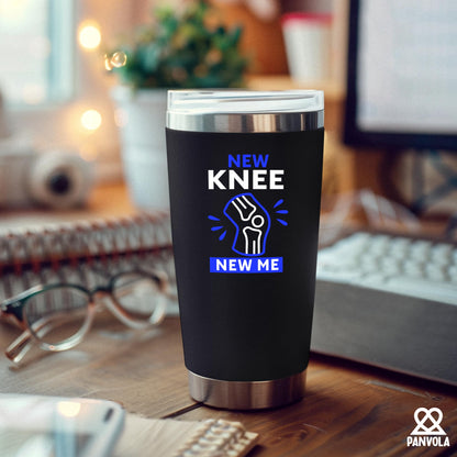 Panvola New Knee New Me Knee Surgery Replacement Recovery Gifts Orthopedic Surgeon Gift Physiotherapist Chiropractor Vacuum Insulated Stainless Steel Tumbler With Removable Lid And Straw 20 oz Black