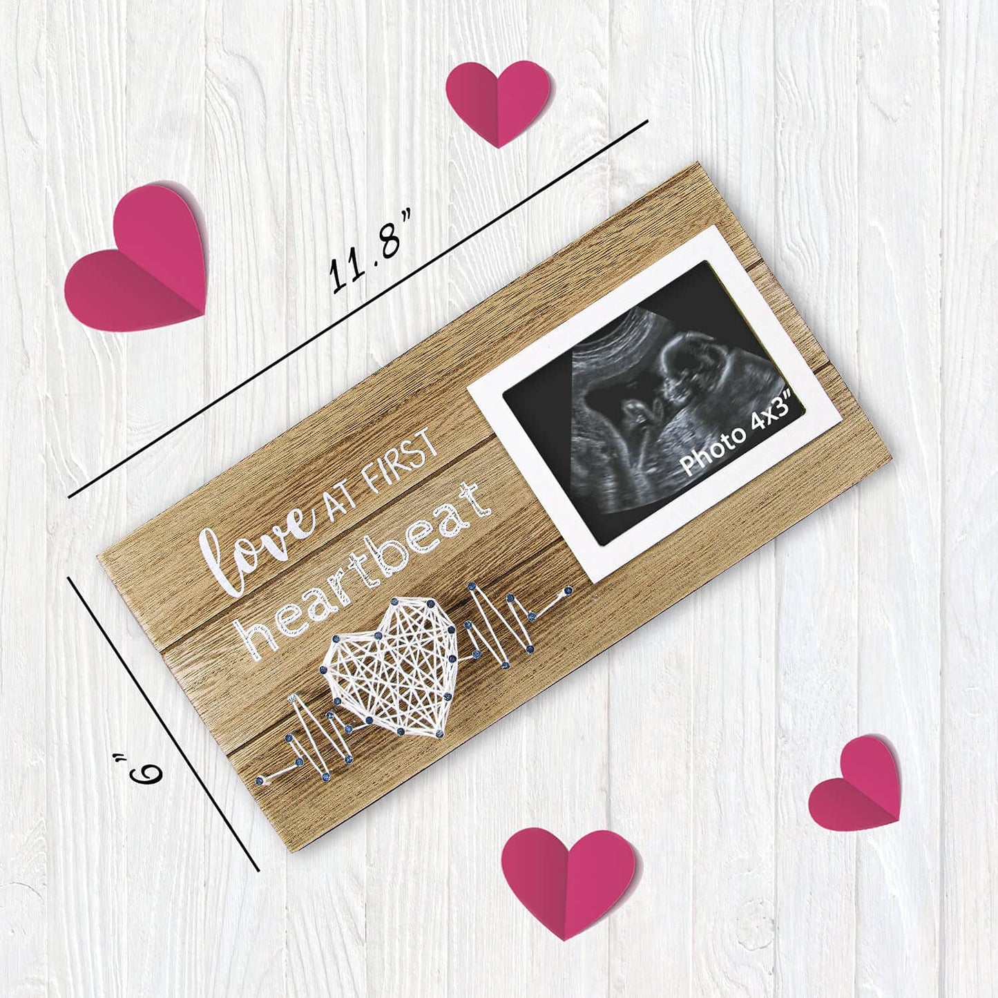 VILIGHT New Mom Gifts - Pregnancy Announcements Baby Gender Reveal Gifts - Love At First Heartbeat Sonogram Picture Frame for Standard 4" x 3" Ultrasound Photo