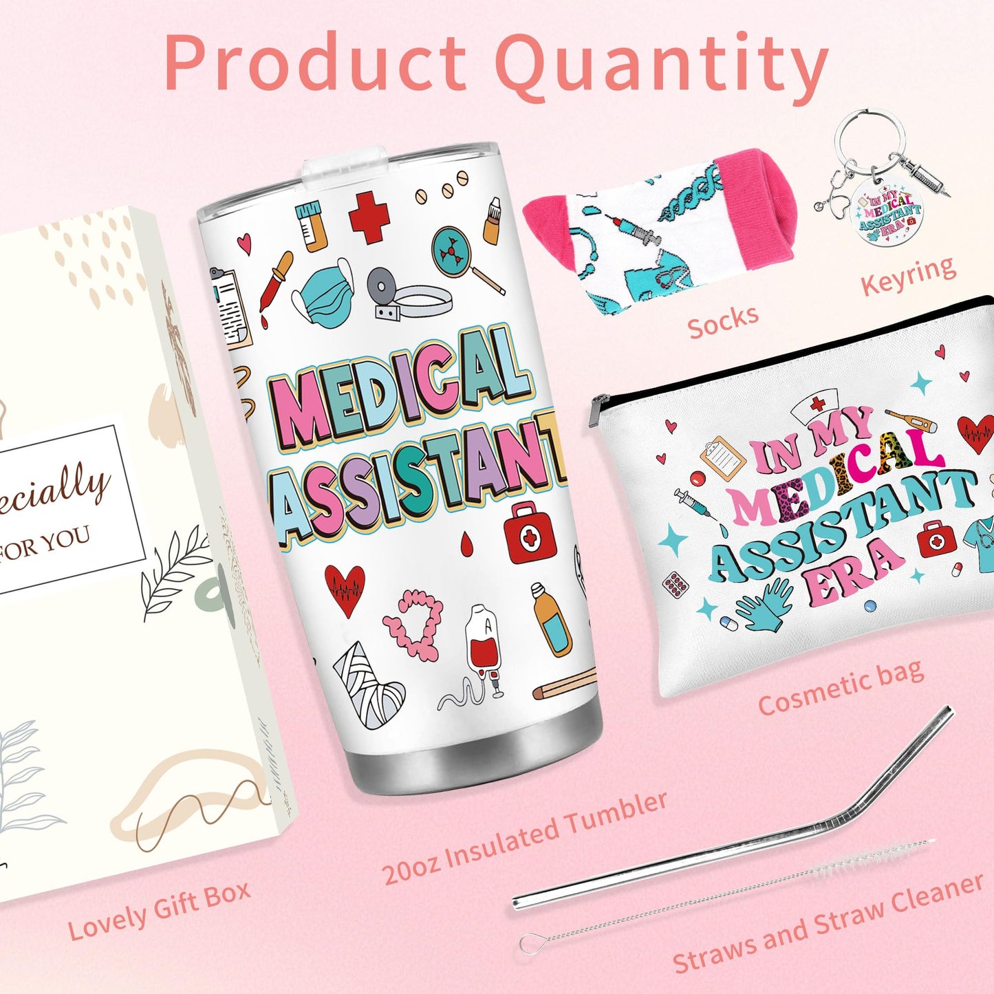 CRASHOT Medical Assistant Gifts for Women, Complete MA Gift Set with 20 oz Travel Tumbler, Makeup Bag, Socks and Professional Keychain, Healthcare Appreciation Surprise