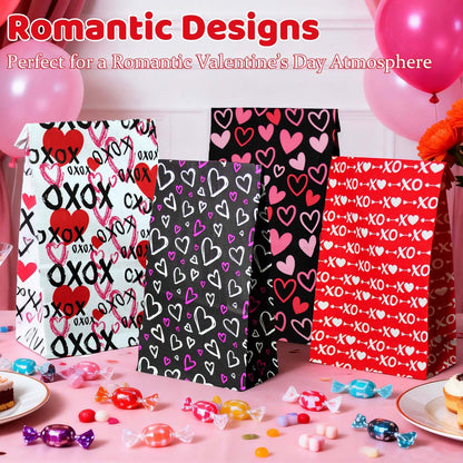 Haobell Valentines Day Bags - 24 Pcs Valentines Goodie Bags With Stickers for Classroom Parties, Kids, Coworkers