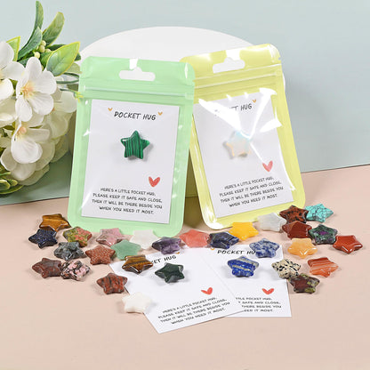 42 Sets Bulk Pocket Hug Little Star Worry Stones Token Gift Card for Friends Colleagues Family Distance Social Celebration of Life Gift