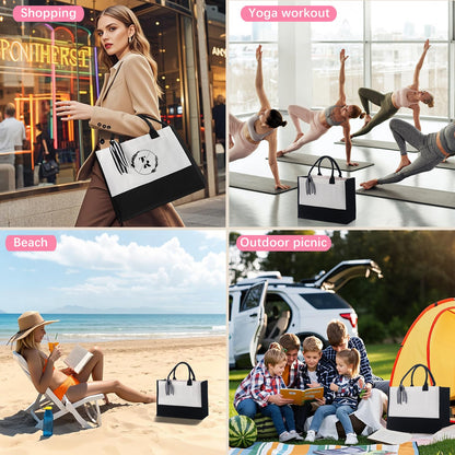OKBA 10 PCS Personalized Classic Canvas Tote Bag(Black and White),Inside Zipper Pocket Grocery Tote DIY Gift,for Wedding,Birthday,Beach,Perfect Gifts for Women,Mom,Teachers,Friends