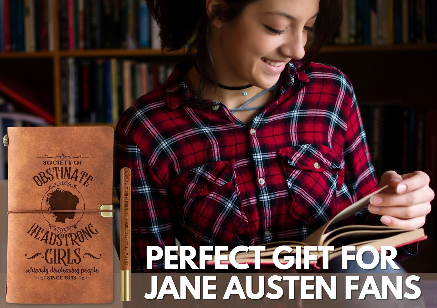 InnoBeta Jane Austen Gifts Journal Pen Set, Jane Austen Gifts for Jane Austen Fans, Pride and Prejudice Gifts, 7.8"x5" Faux Leather Embossed Refillable Notebook for Birthday, Christmas