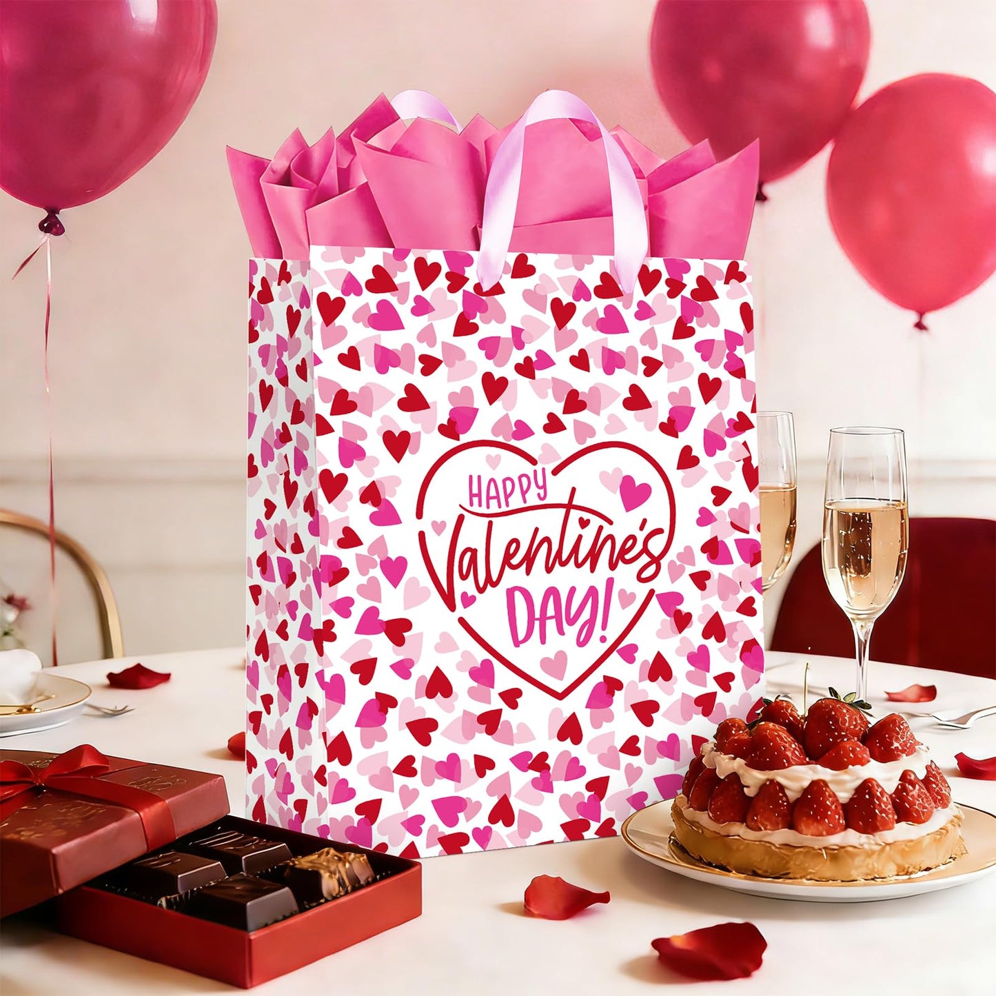 15" Valentines Gift Bags with Tissue Paper & Card - for Men, Women, Kids, Him, Her, Boyfriend, Girlfriend & Classroom Celebrations | Happy Valentine's Day