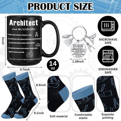 Panitay Architecture Gifts Set for Men 9 in 1 Multi Tool Pen 14 oz Architecture Coffee Mug Keychain Sock Gadget Birthday Retirement Christmas Gift for Father Mechanical Electrical