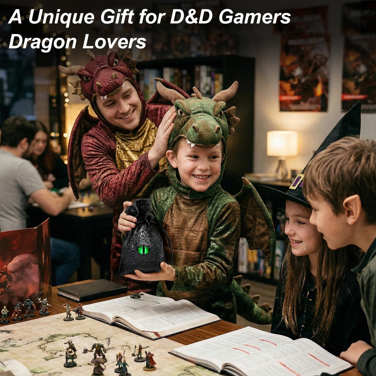 Haxtec Dragon Dice Bag PU Leather DND Dice Pouch with 3D Glass Dragon Eye, Small Drawstring Bag for Dungeons & Dragons, D&D Gamer Gifts for Dragon Lovers, Patent D893867