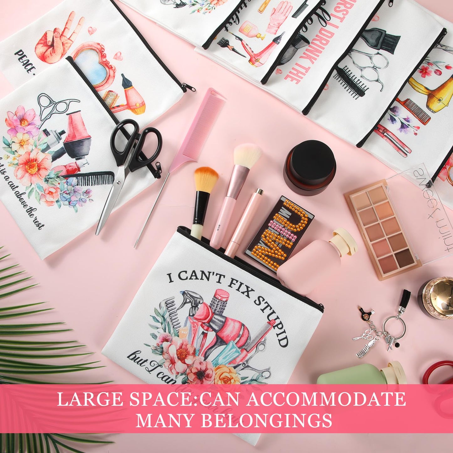 Reginary 9 Pcs Hairstylist Gifts Hairdresser Makeup Bag Hair Stylist Cosmetology Bag Cosmetic Zipper Pouch Case for Hairstylists Hairdressers Inspirational Cosmetology Graduation Gifts