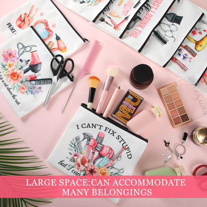 Reginary 9 Pcs Hairstylist Gifts Hairdresser Makeup Bag Hair Stylist Cosmetology Bag Cosmetic Zipper Pouch Case for Hairstylists Hairdressers Inspirational Cosmetology Graduation Gifts