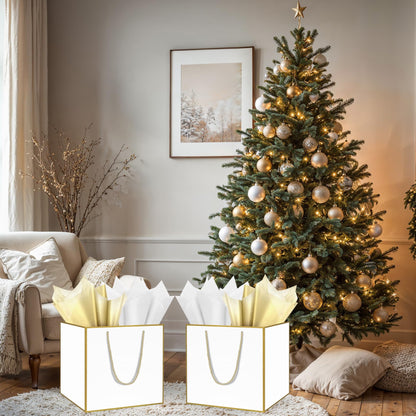 HONTIUS 11.8'' Extra Large Gift Bag Bags, Square Giant xl White Bridesmaid Gift Bag with Tissue Paper and Card for Wedding Birthday Presents Christmas Gifts Women 1PCS