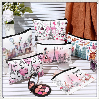 Reginary 6 Pcs City Cosmetic Bag Souvenir Gifts New York Zipper Pouch Chicago Souvenir Seattle Boston Nashville London Paris Italy Alaska Gifts Memento for Women Traveler(Paris)