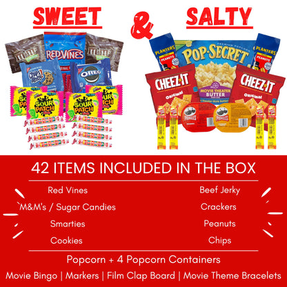 Movie Night Gift Basket – 42-Piece Gift Box with Popcorn, Candy, Snacks & Bingo – Birthdays, Date Night, Family, Kids, Adults, Mom, Dad, Teens, Christmas, Mothers Day, Fathers Day, Raffle & Fundraiser