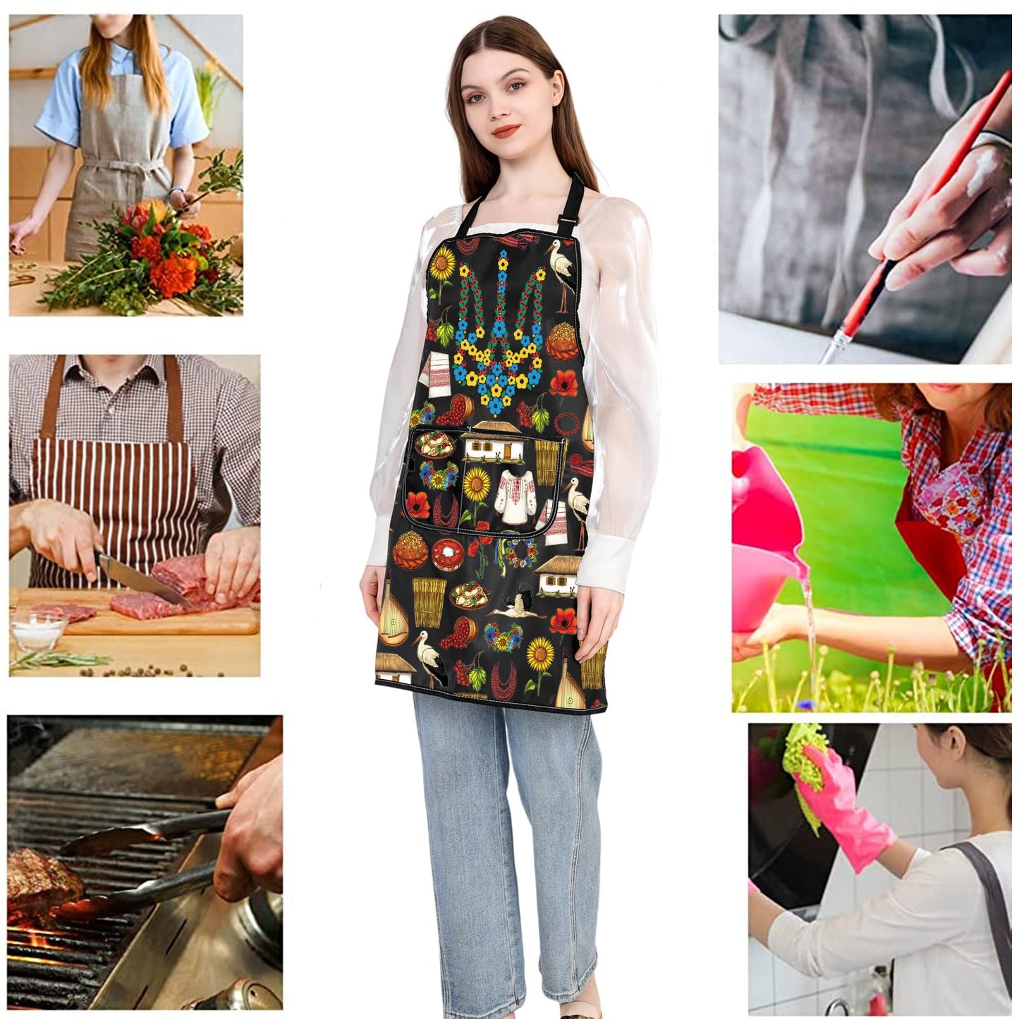 JXGZSO Ukraine Kitchen Apron Ukraine Lover Gift Ukraine Souvenir Gift Kyiv Trip Lover Gift Ukrainian Apron