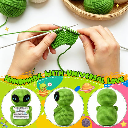 Xinezaa Emotional Positive Support Little Alien Crochet, Graduation Birthday Gifts for Son Daughter Teens Boys Girls, Inspirational Gifts for Women Men Friend Coworker, Handmade Green Alien