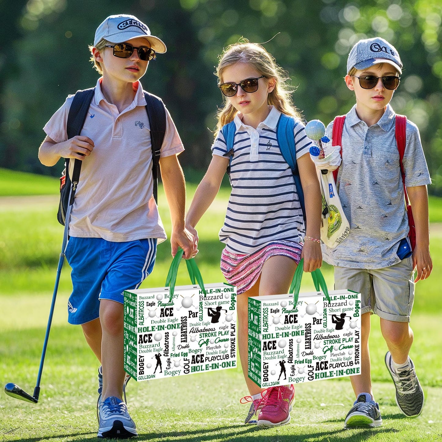 Golf Party Gift Bag Large Golf Themed Birthday Wrapping Bag with Tissue Paper Greeting Card Decorations for Kids Men Ball Team Sports Party Favors Baby Shower Goodie Gifts Treat Wrap Bags Supplies