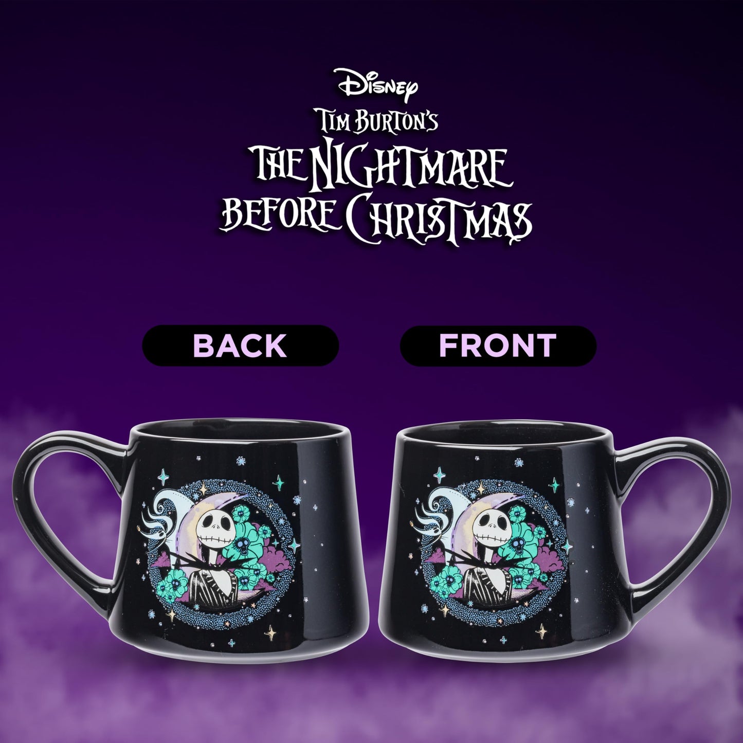 Silver Buffalo Disney Tim Burton's Nightmare Before Christmas Jack and Zero Tapered Pottery Mug, 14 Ounces