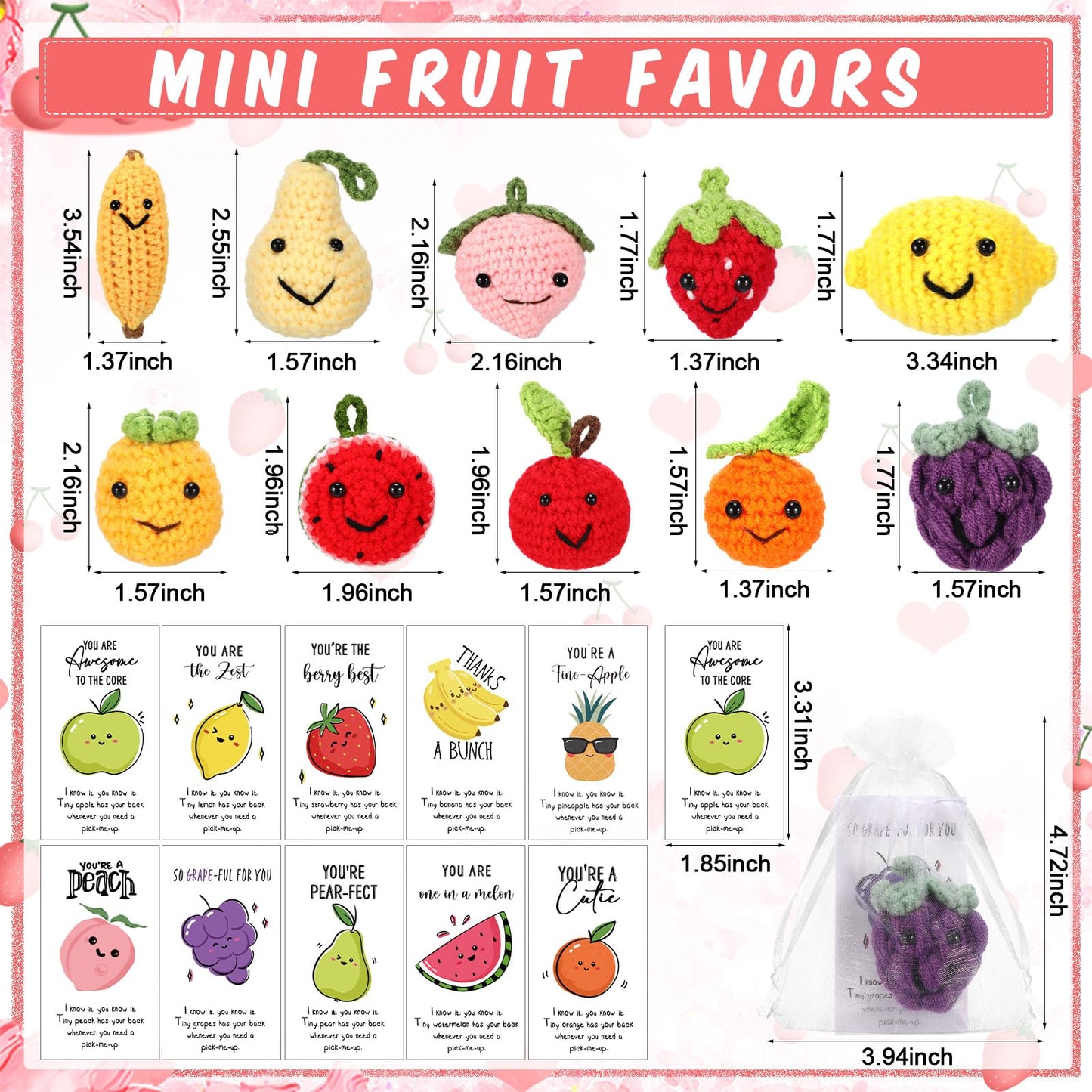 Shappy 10 Sets Inspirational End of Year Gifts Positive Fruit Funny Wool Knitted Dancing Fruit Mini Coworker Appreciation Gift Motivational Pun Card Graduation Party Favor for Teacher Employee Staff