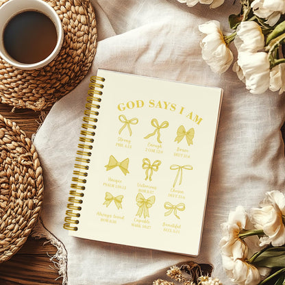 THDSE Bible Journal for Women, Christian Prayer Journal Notebook Gifts for Teen Girls Kids, Bible Study Supplies, Cute Bows Church Faith Journaling Hardcover Spiral Notebook 5.5 X 8.3(Baby Yellow)