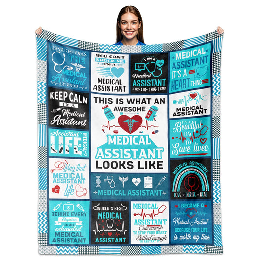 Medical Assistant Gifts for Women Men Bulk, Birthday Gifts for Medical Assistant, MA Gift Blanket 60" X 50", MA Week Appreciation Gift