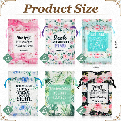 30 Pcs Christian Gift Bags with Drawstring 4 x 6 Inch Floral Religious Candy Bags Gift Bible Verse Wrapping Bag for Women Mother's Day Baptism Christmas Party Favor
