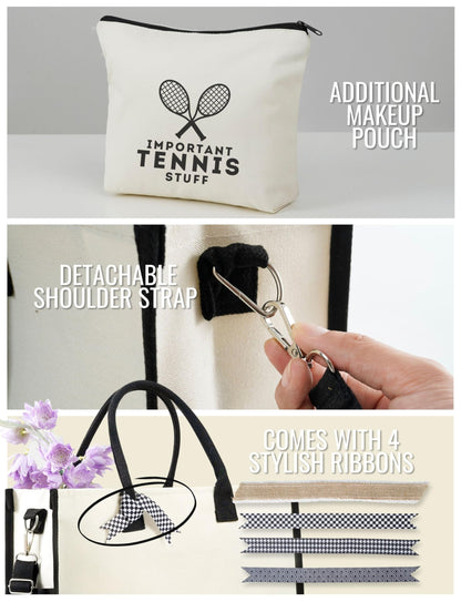 InnoBeta Tennis Gifts for Women Tote Bag with Zipper Shoulder Strap for Tennis Lovers Coaches Birthday Christmas