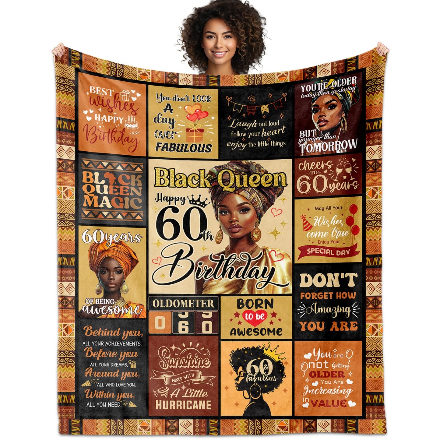 African American 60th Birthday Gifts for Women Blanket 60"X50", Encouragement Inspirational Bday Gift, 60 Year Old Birthday Gifts for Black Women Mom Lady Girl Friend