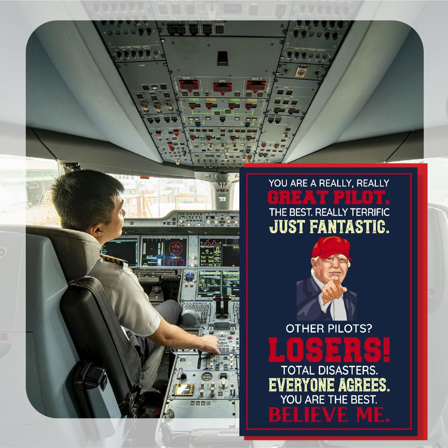 Funny Card for Pilot on Christmas, Birthday, Fathers Day, Humor Pilot Greeting Cards, Heartfelt Message for Men, Decorations for Aviation Man, Premium Quality