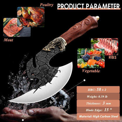 ROCOCO Viking Cleaver Knife Birthday - Butcher Meat Cutting Boning Knife Hand Forged Chinese Kitchen Axe with Sheath Home Outdoor BBQ Camping Chirstmas Mother Father Gift Men