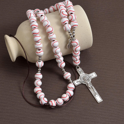 Basketball Bead Sports Necklace Catholic Rosary with Crucifix Cross Pendant Baptism Birthday Gift for Men Boys in Customized Velvet Bag