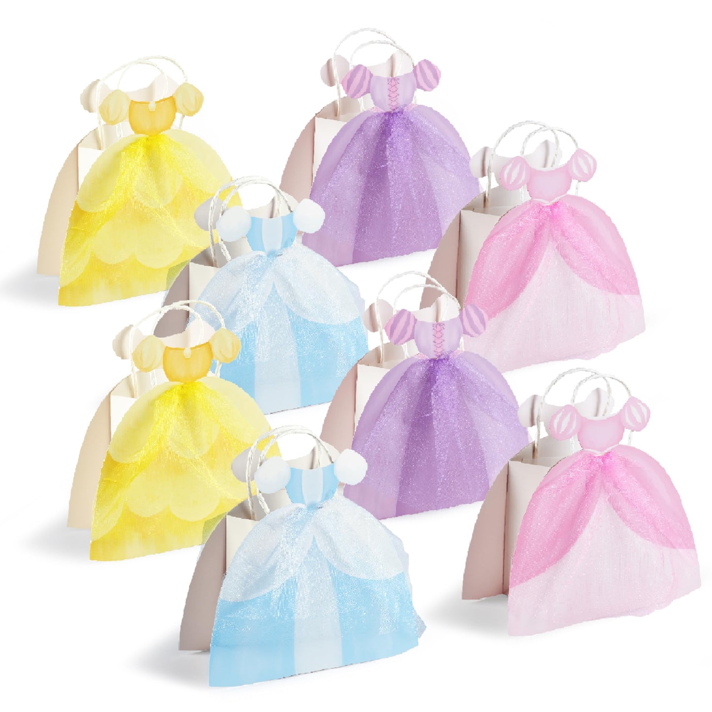 Cheerland Princess Party Gift Bags Cute Dress Bag Gown Shaped Goodie Treat Bag Royal Theme Decorations for Baby Shower Gender Reveal Sleepover Princess Themed Girls Birthday Party Favor Supplies 8pcs
