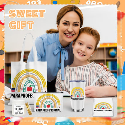 6 Pcs Paraprofessional Appreciation Gifts Set Include Tote Bag Makeup Bag Tumbler Stainless Steel 20oz Keychain Pen Notebook Teaching Assistant Appreciation Gifts for Women