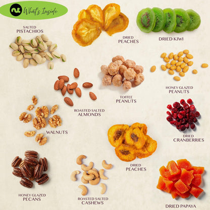 NUT CRAVINGS - Fathers Day Treats, Gift For Dad, Dried Fruit & Mixed Nuts Gift Basket, Black Tower + Heart Ribbon (12 Assortments) Food Arrangement, Healthy Snack Care Package, Kosher