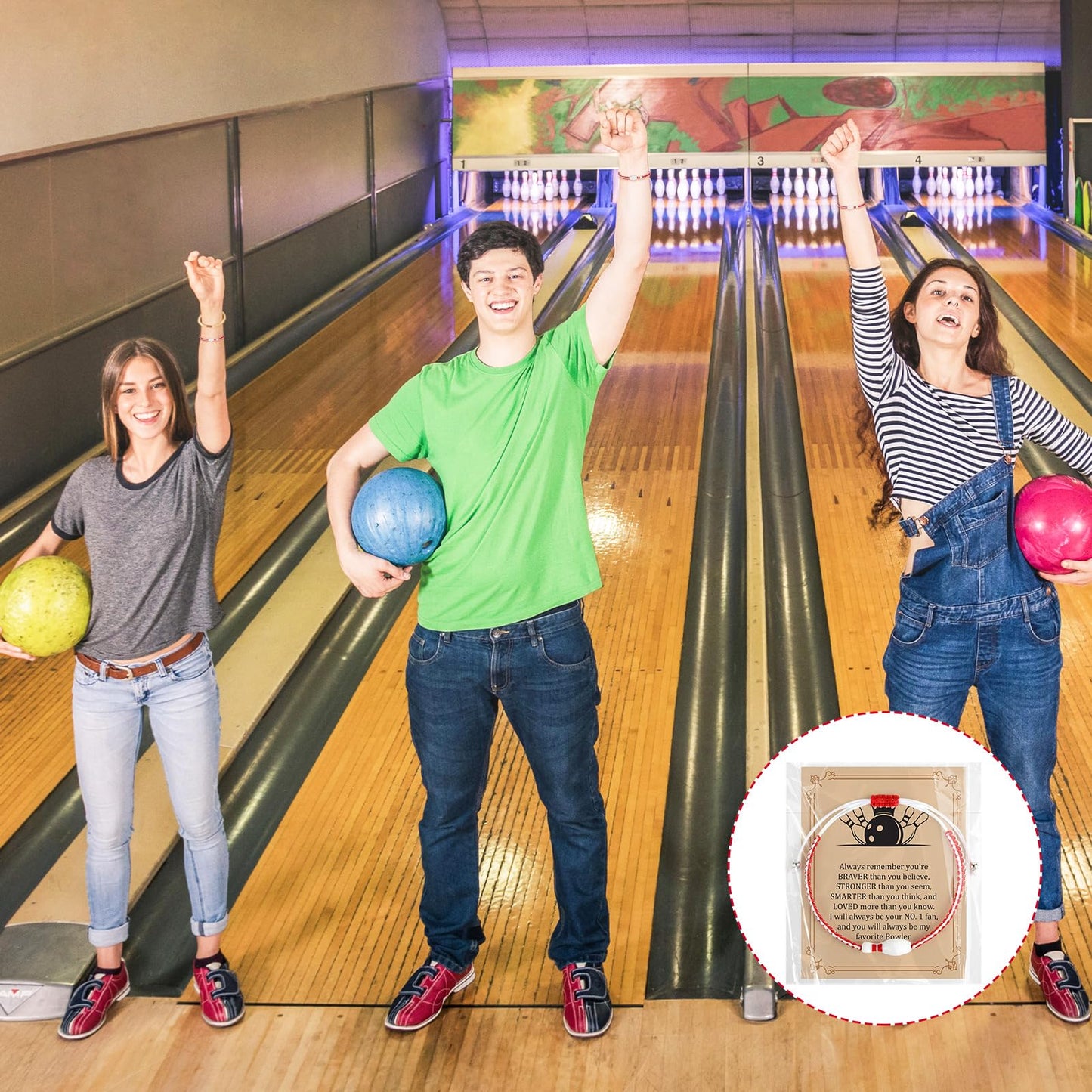 Unittype 24 Pcs Bowling Gifts Set Bulk with 24 Bowling Adjustable Bracelets 24 Cards for Women Men Adults Sports Team Gifts