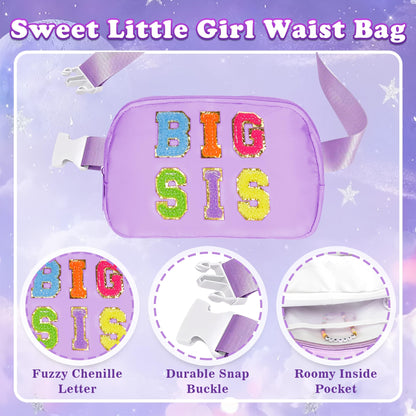 Big Sister Gifts for Girls – Purple Big Sister Gift Set with 20oz Water Bottle, Waist Bag, Baseball Cap & Bracelet, New Big Sister Gifts for Girls