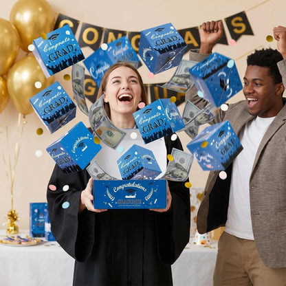 Graduation 2026 Money Explosion Gift Box Kit - Pop up Surprise Money Box with Confett, Graduation Money Holder Gift Card Box, Cash Gift Idea for Her, DIY Exploding Gift Box Party Supply (Blue 10boxes)