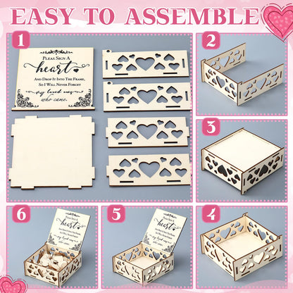 Weysat Heart Shape Quinceanera Wooden Guest Book Alternative Drop Box Alternative Special Gifts for Girls, Sweet 15th Birthday Decor, Quinceanera Birthday Party Sign Book for Guests