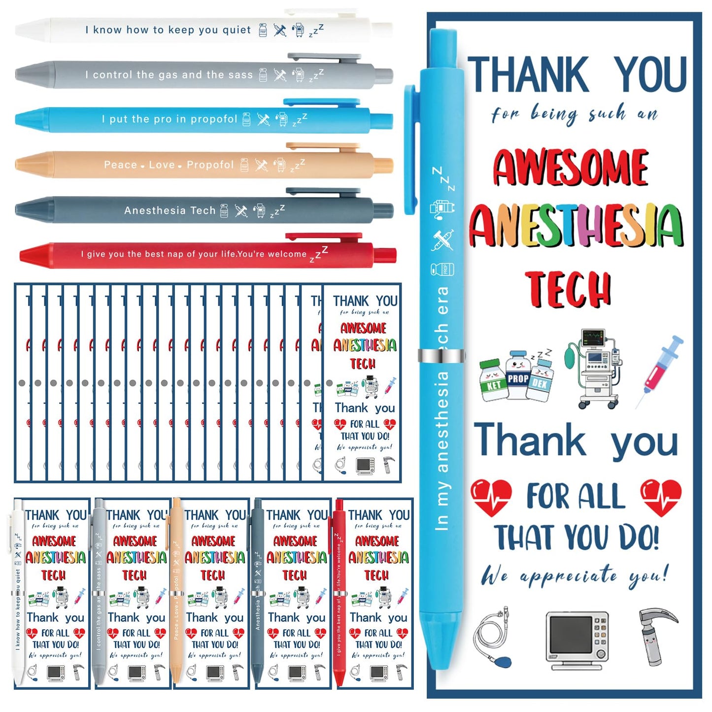 Crtiin 36 Sets Nurse Appreciation Gifts Bulk Funny Anesthesia Pens with Thank You Cards & Ties, Nurses Week Gift 2026, Medical Party Favors for Nursing Staff