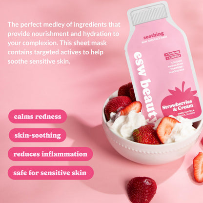 ESW Beauty Strawberries & Cream Soothing Korean Face Mask – Vitamin C, Centella & Vitamin E for Sensitive Skin, Hydration & Barrier Support – Skincare Gifts for Women