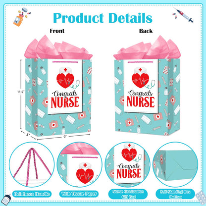 PETCEE Nurse Graduation Gifts Bag - Congrats Nurse Gift Bag with Tissue Paper for Her 11.5" Large Nursing School Graduation Gifts for Grads Medical School Graduates Social Worker Party Supplies