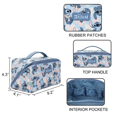 Bioworld Disney Stitch Poses All-Over Print 9" Blue Cosmetic Bag