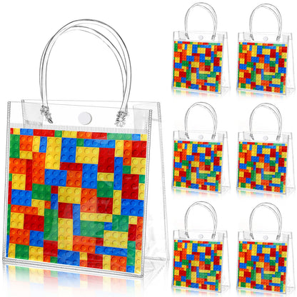 Teenyyou 24 Pcs Building Blocks Party Favors Bags Color Bricks PVC Clear Goodie Candy Treat Tote Gift Bags with Handles Building Blocks Theme Birthday Baby Shower Party Supplies